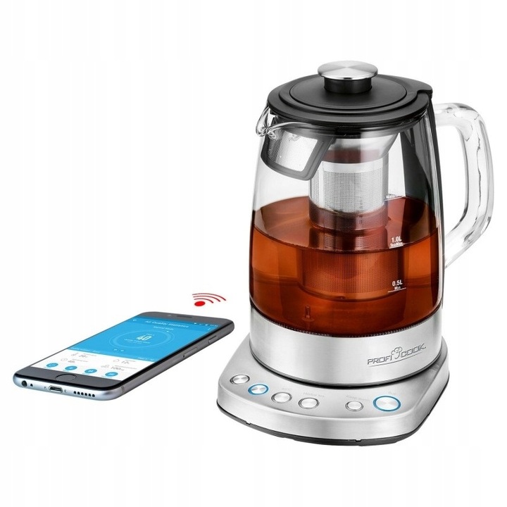2w1 CZAJNIK ELEKTRYCZNY ZAPARZACZ SZKLANY WIFI 1,5L TIMER INOX NIEMIECKI