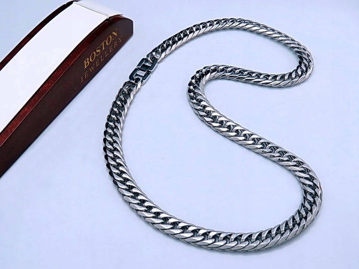 GRUBY SREBRNY ŁAŃCUCH ŁAŃCUSZEK NA SZYJĘ PRAWDZIWA STAL CHIRURGICZNA 316L