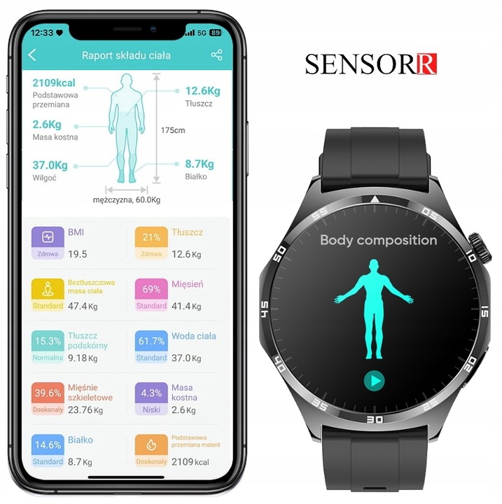 ZEGAREK MĘSKI SMARTWATCH ROZMOWY EKG POMIAR CUKRU CIŚNIENIE TEMPERATURA PL
