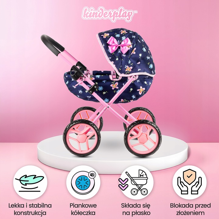 KINDERPLAY WÓZEK DLA LALEK GŁĘBOKI GONDOLA SKŁADANY DASZEK MIĘKKIE KOŁA