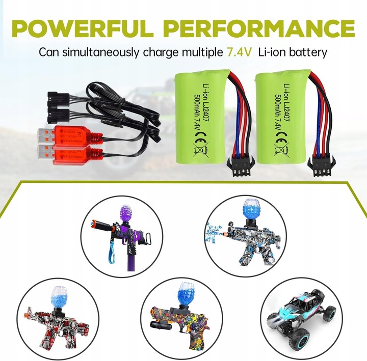 2 sztuki akumulatorów 7.4 V 500 mAh do EC16 DE85 do łodzi RC + ładowarka