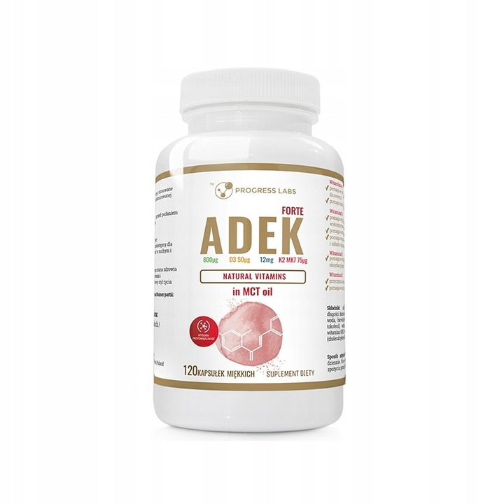 PROGRESS ADEK Complex WITAMINY A D3 E K2 MK-7 w OLEJU MCT 120 KAPS