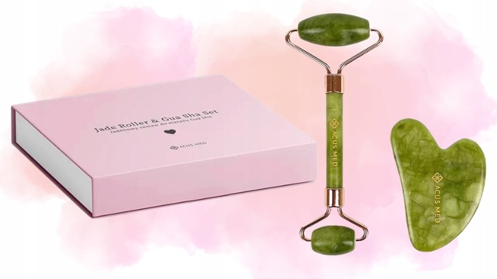 WAŁEK JADEITOWY DO TWARZY ROLLER + PŁYTKA GUA SHA ZESTAW PREZENT ACUS MED