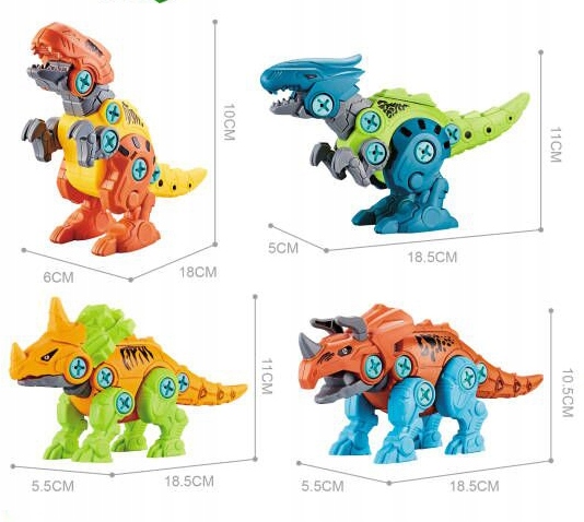 DINOZAURY DO SKRĘCANIA ROZKRĘCANIA z wkrętarką Zestaw 4 FIGURKI kuferek
