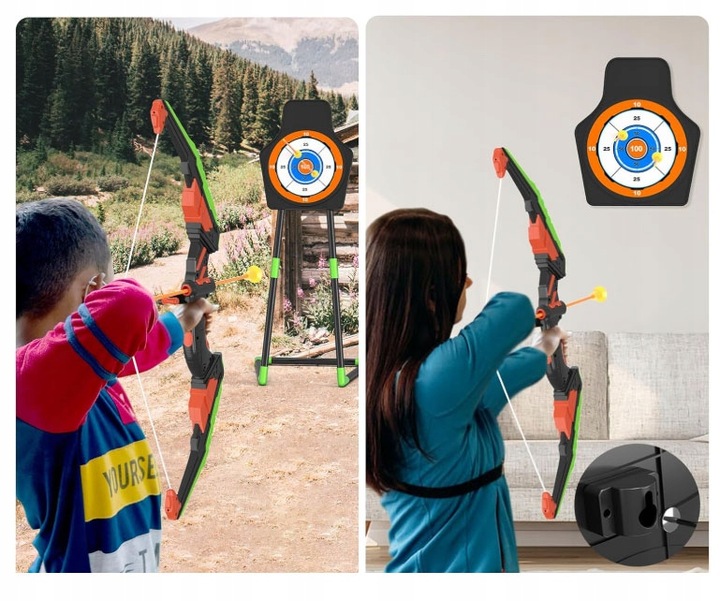 ŁUK DLA DZIECI Z TARCZĄ STRZAŁKAMI LED STRZELANIE DO CELU DUŻY ZESTAW XL
