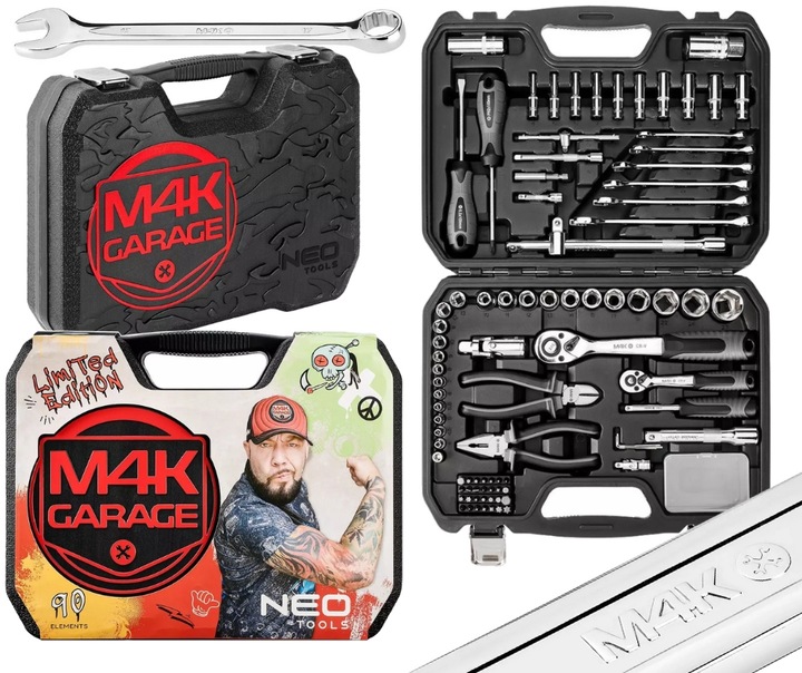 ZESTAW NARZĘDZI M4K GARAGE NEO TOOLS 90 el. WALIZKA KLUCZE NASADOWE 10-100