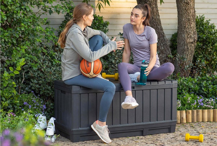 KETER KENTWOOD 350L SKRZYNIA OGRODOWA ANTRACYT SCHOWEK SIEDZISKO POJEMNIK