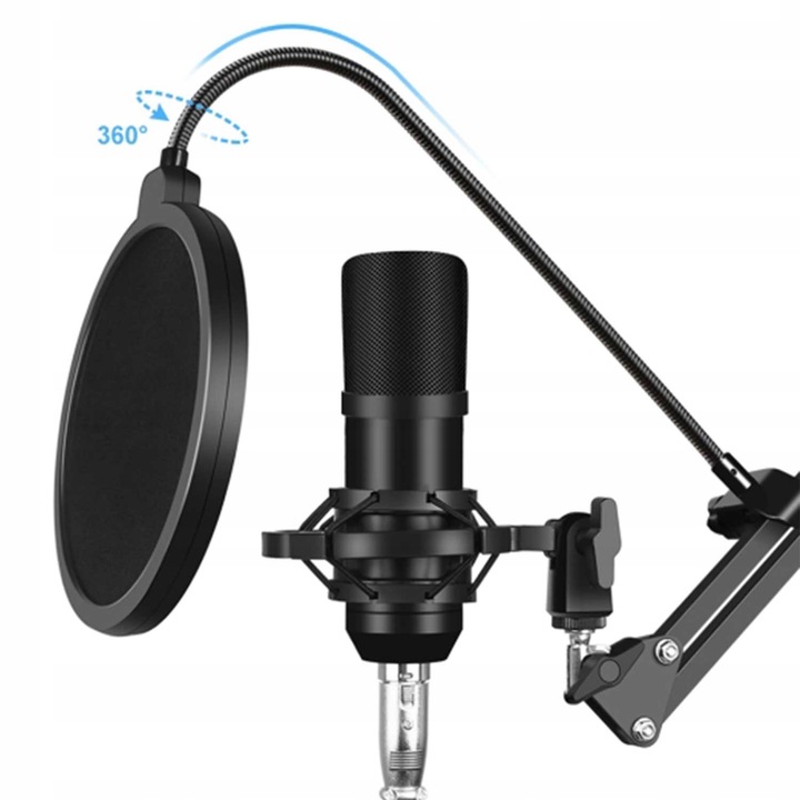 Mikrofon Studyjny Pojemnościowy JACK Gamingowy Statyw Filtr Youtube Zestaw