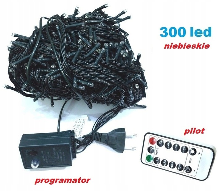 LAMPKI CHOINKOWE NIEBIESKIE 300 PILOT PROGRAMATOR