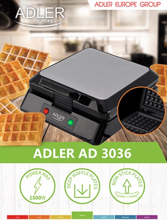 GOFROWNICA 4 CHRUPIĄCE GOFRY DUŻA MOC 1500W AD3036