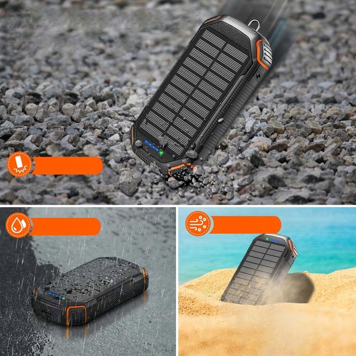 POWERBANK ŁADOWARKA SOLARNY 20000mAh 5xUSB LATARKA KARABIŃCZYK QI Acelufly