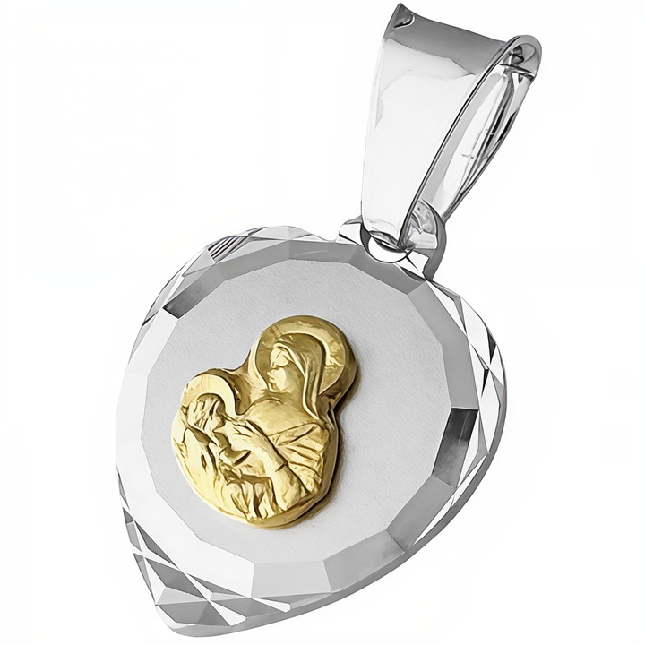 Srebrny łańcuszek 40cm Singapur i medalik serce MB Komunia Chrzest prezent