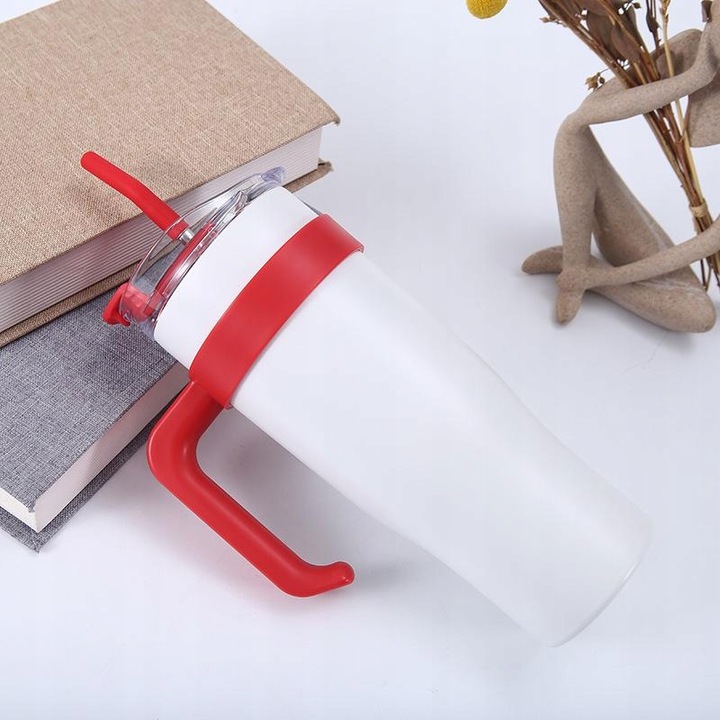 Kubek termiczny ze słomką i pokrywką – 1200 ml, stal nierdzewna