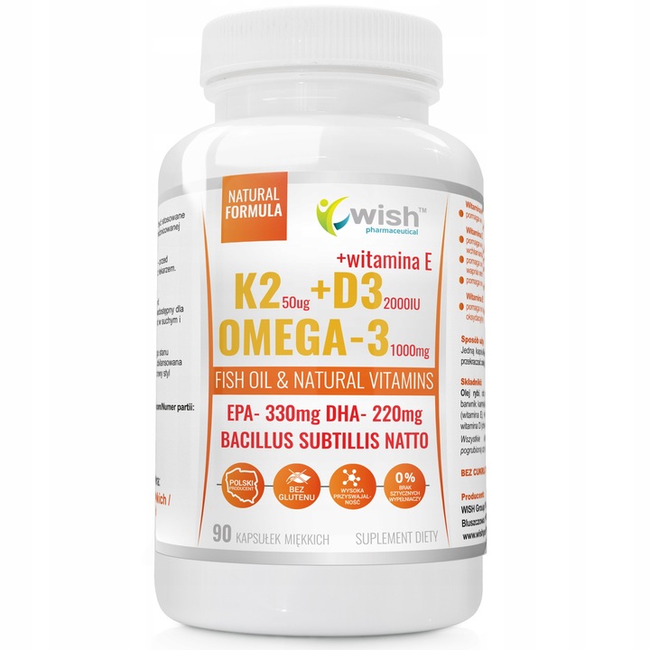 WITAMINA K2 MK-7 + D3 2000IU Vit E OMEGA-3 90kaps