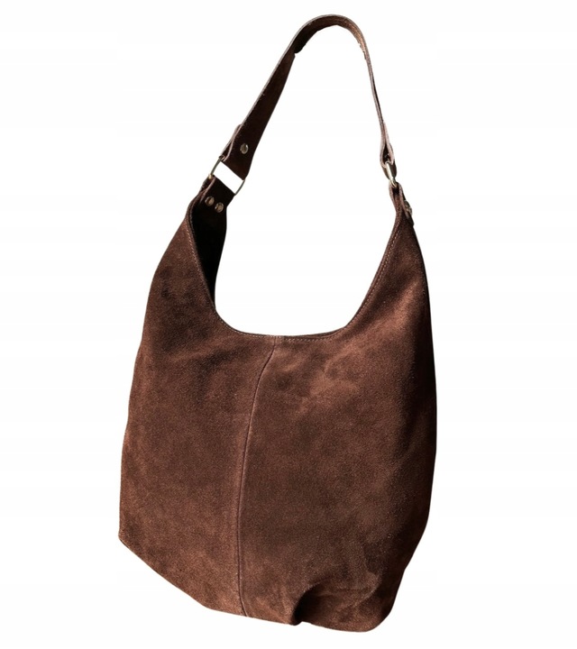 BRĄZOWA ZAMSZOWA TOREBKA WOREK CZEKOLADOWA TOREBKA ZAMSZ NATURALNY NA ZAMEK