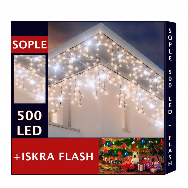 SOPLE 500 LED KURTYNA LAMPKI ZEWNĘTRZNE IP44 FLASH Białe Ciepłe