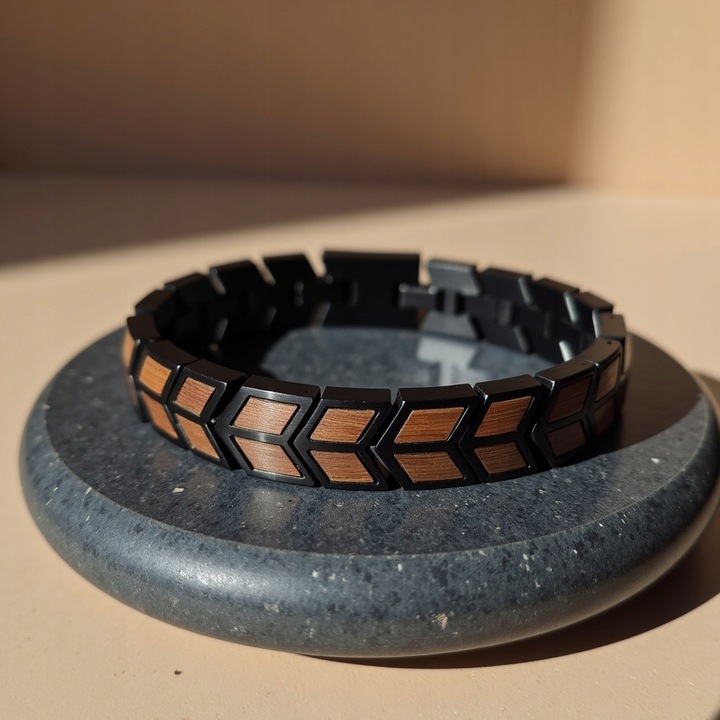 Męska bransoleta ze stali nierdzewnej i naturalnego drewna