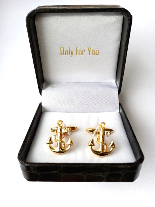Złote spinki do mankietów Exciting Kotwica Marine Kapitańskie Żeglarskie