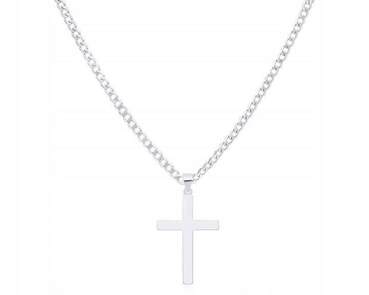 Srebrny Krzyżyk Męski Gładki + Grawer pr. 925 Duży Krzyż Na Łańcuszek