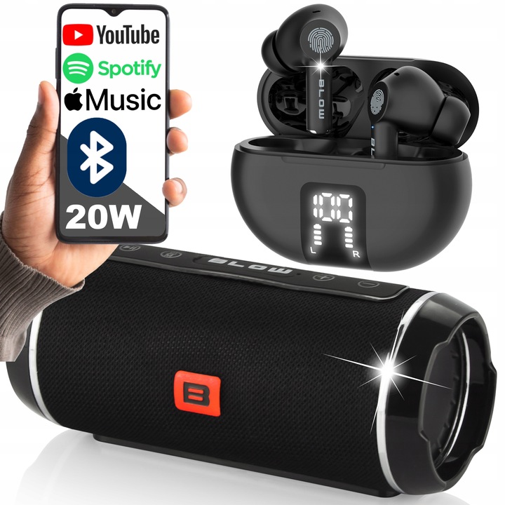 MOCNY GŁOŚNIK BEZPRZEWODOWY PRZENOŚNY SŁUCHAWKI BLUETOOTH DOUSZNE USB FM SD