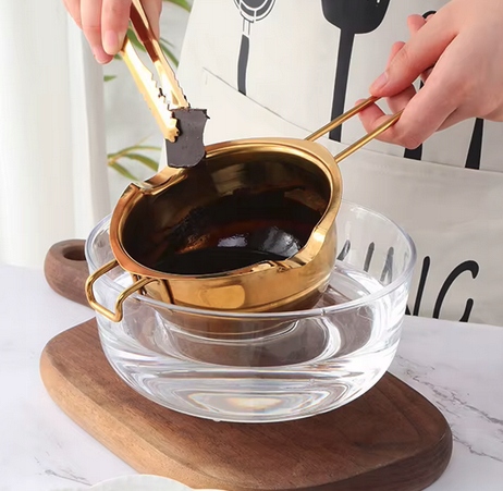 TYGIELEK MISKA do topienia CZEKOLADY masła wosku stalowy RONDELEK ZŁOTY