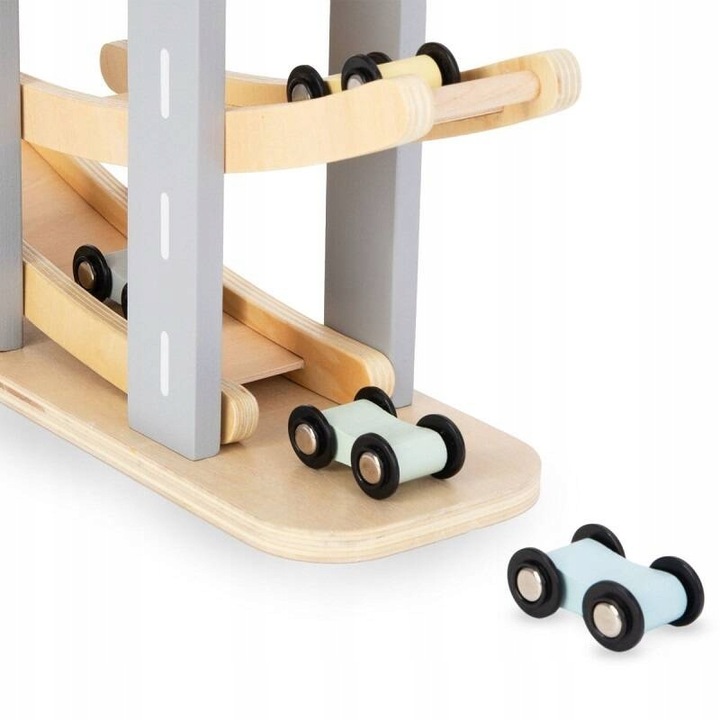 MAMABRUM Drewniany Tor Zjeżdżalnia Dla Samochodów 6 Pięter + 6 Autek