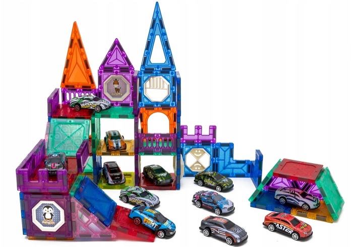 KLOCKI MAGNETYCZNE KONSTRUKCYJNE EDUKACYJNE DLA DZIECKA TOR SAMOCHODOWY 82E