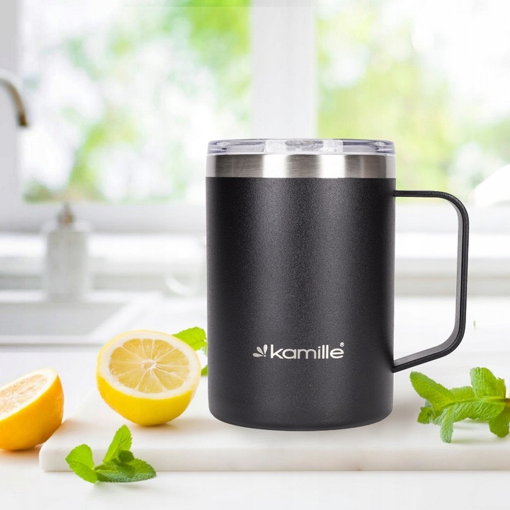 KUBEK TERMICZNY stalowy TERMOS do kawy herbaty z uchwytem KAMILLE 360ml