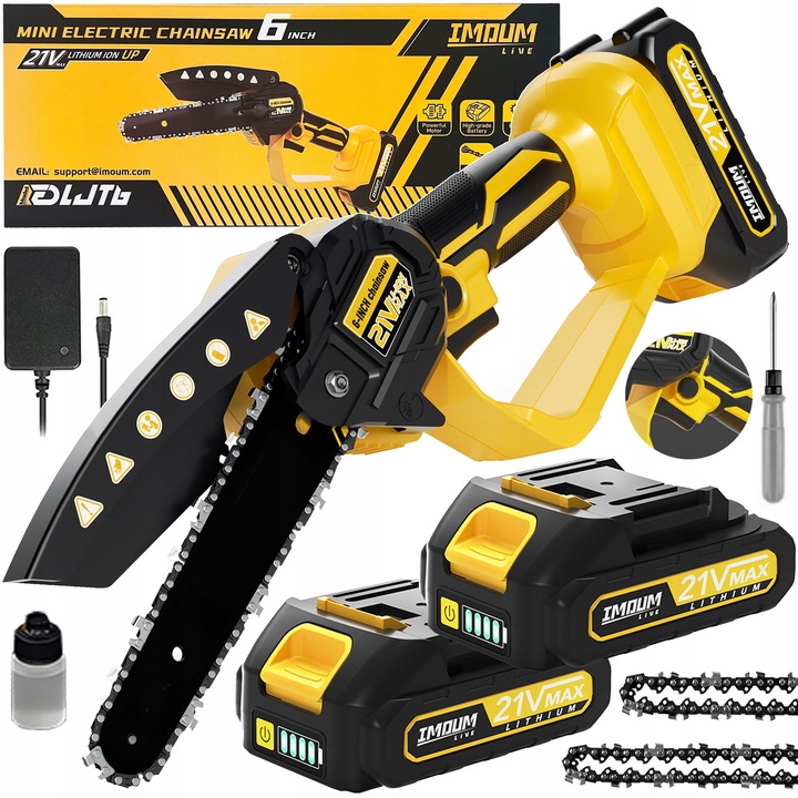 PIŁA ŁAŃCUCHOWA AKUMULATOROWA 6" DO GAŁĘZI DREWNA GAŁĘZIÓWKA 2x AKUMULATOR