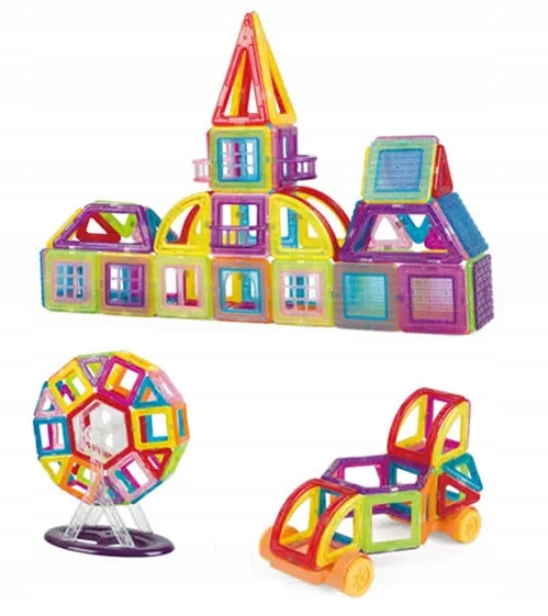 KLOCKI MAGNETYCZNE KONSTRUKCYJNE 3D ZESTAW 128 ELEMENTÓW DLA DZIECKA