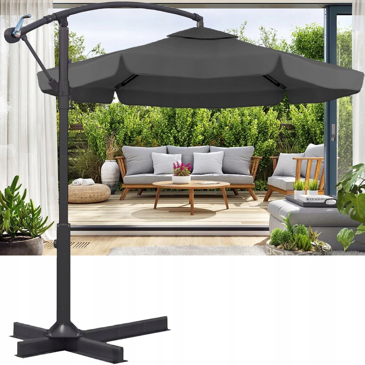 PARASOL ogrodowy DUŻY SKŁADANY SOLIDNY z WYSIĘGNIKIEM i FALBANĄ + POKROWIEC