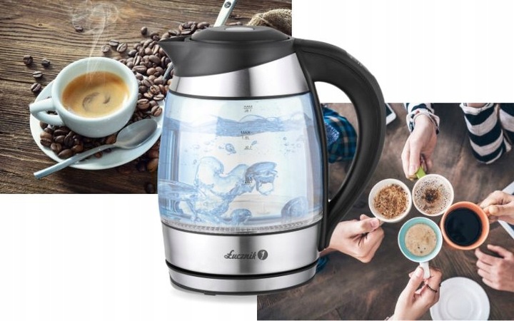 Czajnik elektryczny z regulacją temp. szklany podświetlenie LED 1,8l 2200 W