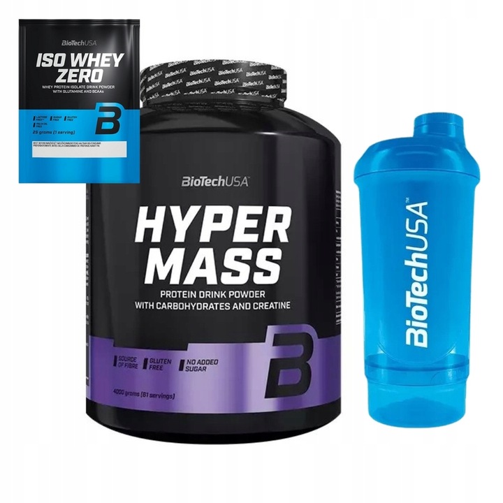 BIOTECH USA HYPER MASS 5000 4000g GAINER NA MASĘ + SHAKER + PRÓBKA ISO WHEY