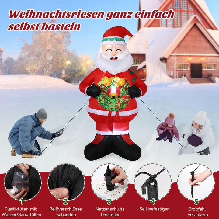 Dekoracje świąteczne Nadmuchiwany wieniec trzymający Świętego Mikołaja, 240