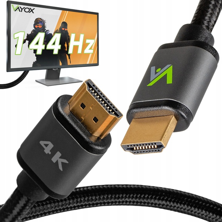 KABEL PRZEWÓD HDMI 2.0 HIGH SPEED 48bit TV PC PRO 3D 4K FHD/144Hz VAYOX 10m