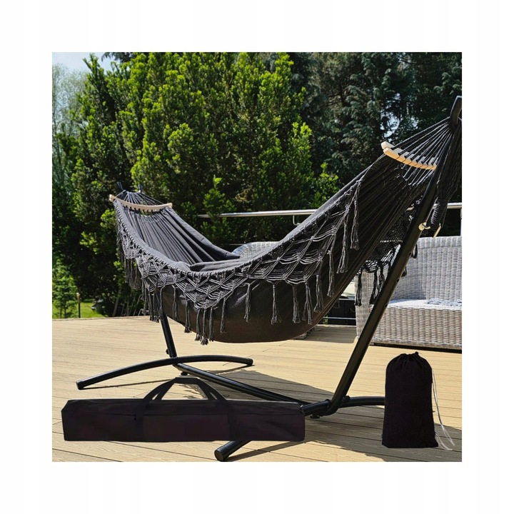 HAMAK BOHO XXL ze STELAŻEM stelaż do hamaka DWUOSOBOWY +wszystkie akcesoria