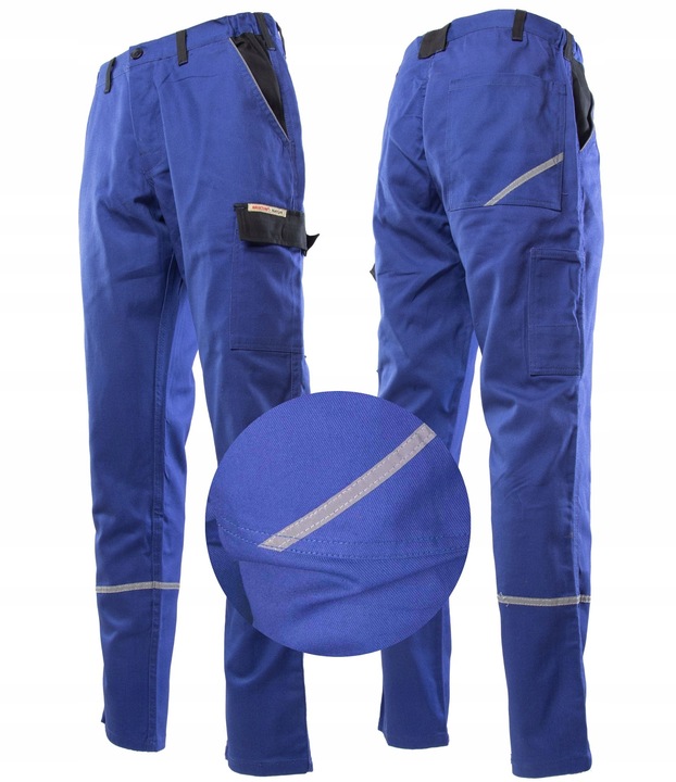 Spodnie robocze ochronne Bawełna 100% do pracy z odblaskami niebieskie r 54