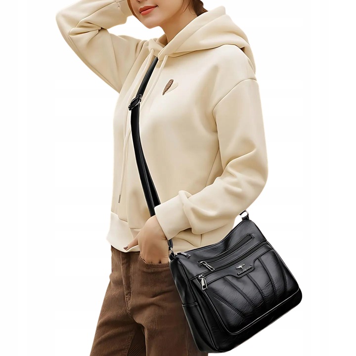 TOREBKA DAMSKA SKÓRZANA NA RAMIĘ CZARNA ELEGANCKA ZE SKÓRY POJEMNA TORBA