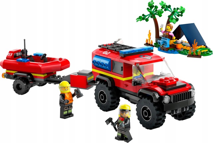 LEGO CITY 60412 SAMOCHÓD TERENOWY SUV AUTO WÓZ STRAŻACKI Z ŁODZIĄ RATUNKOWĄ