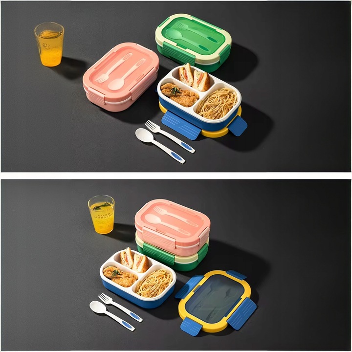 LUNCH BOX ŚNIADANIÓWKA LUNCHBOX 3 PRZEGRÓDKI SZTUĆCE POJEMNIK BOX DO SZKOŁY