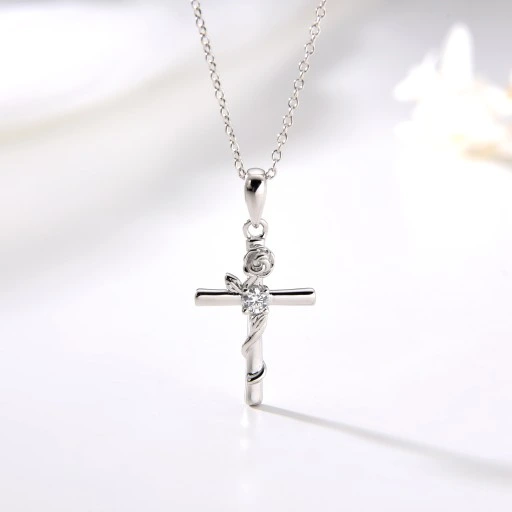 NASZYJNIK SREBRNY KRZYŻYK KRZYŻ ŁAŃCUSZEK DAMSKI KOMUNIA SREBRO PRÓBA 925
