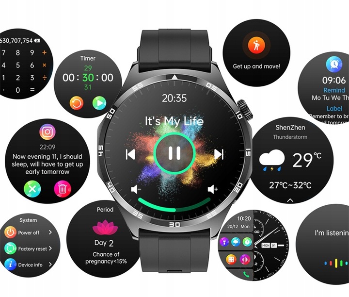 ZEGAREK MĘSKI SMARTWATCH AMOLED 440 EKG POMIAR CUKRU CIŚNIENIE TEMPERATURA