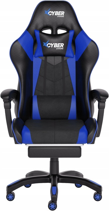 FOTEL GAMINGOWY CYBER CHAIRS X-POWER BLUE - BIUROWY Z MASAŻEM I PODNÓŻKIEM
