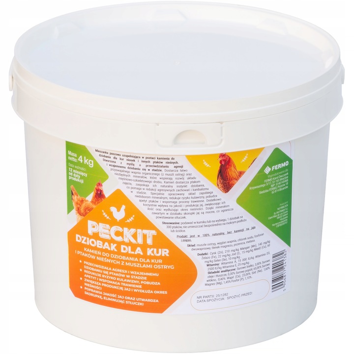 Dziobak dla kur PECKIT 4kg witaminy dla kur niosek na kanibalizm z muszlami