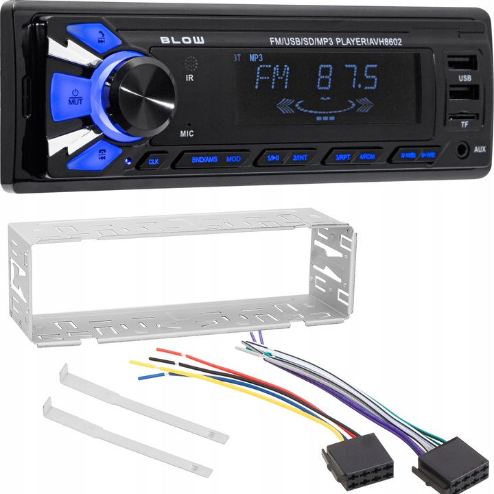 RADIO SAMOCHODOWE 1-DIN BLUETOOTH 2x USB AUX SD MP3 PILOT BATERIA ZESTAW