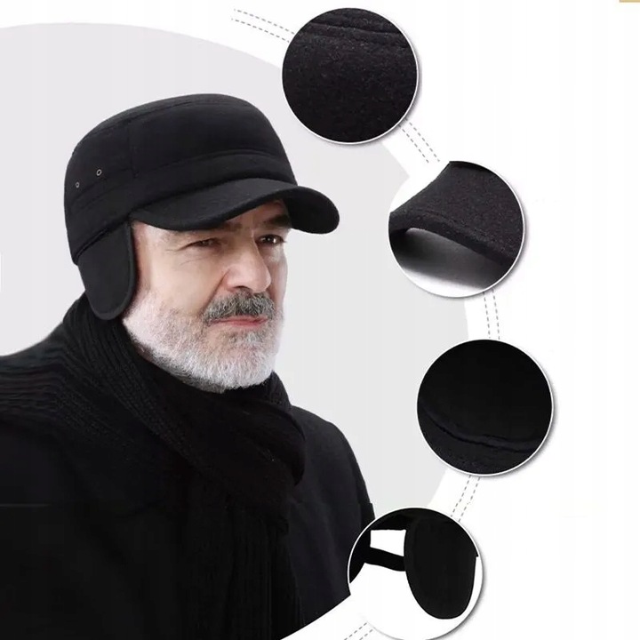 CIEPŁA CZAPKA ZIMOWA Z DASZKIEM NAUSZNIKAMI MĘSKA USZATKA OCIEPLANA PILOTKA