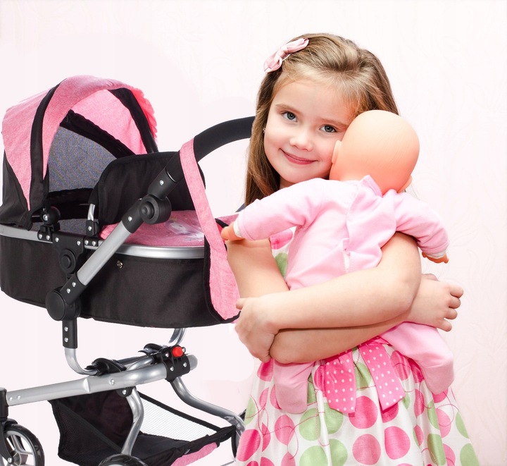 WÓZEK DLA LALEK GŁĘBOKI SPACERÓWKA TORBA GONDOLA SKŁADANY REGULACJA RĄCZKI