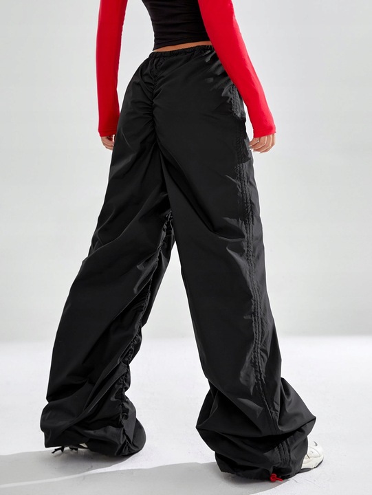 SPODNIE PARACHUTE MARSZCZONE ZE ŚCIĄGACZEM W PASIE I NOGAWKACH SHEIN S