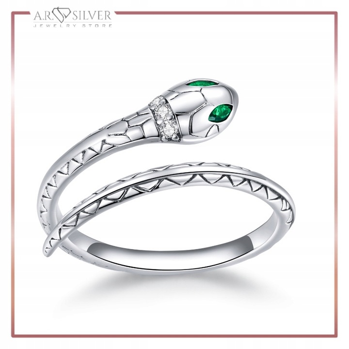 Srebrny Pierścionek Otwarty LŚNIĄCY WĄŻ S925