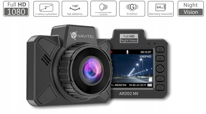 Wideorejestrator NAVITEL AR202 NV, obiektyw 140°, tryb parkingowy